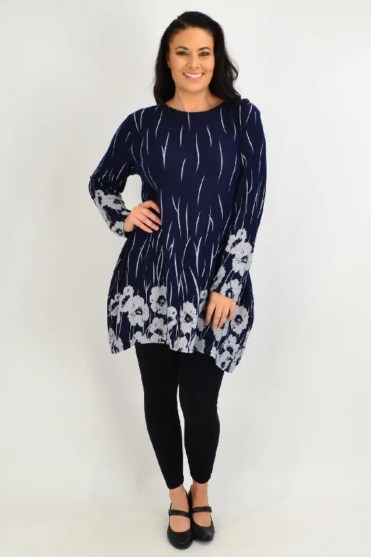 Navy Grey Poppy Fleece Tunic Top