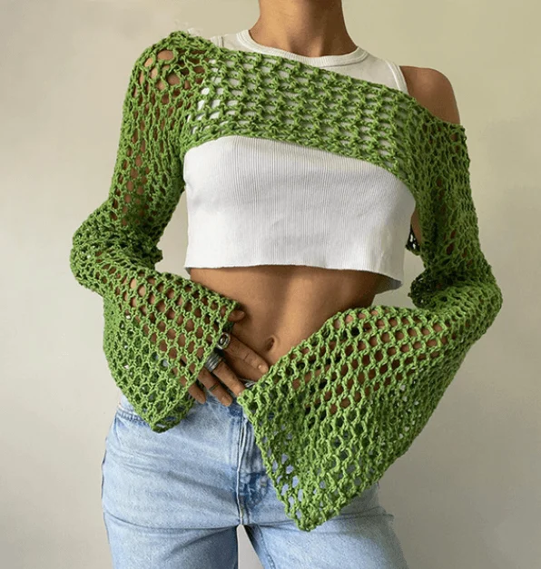 Knitted Long Sleeve Mesh Top