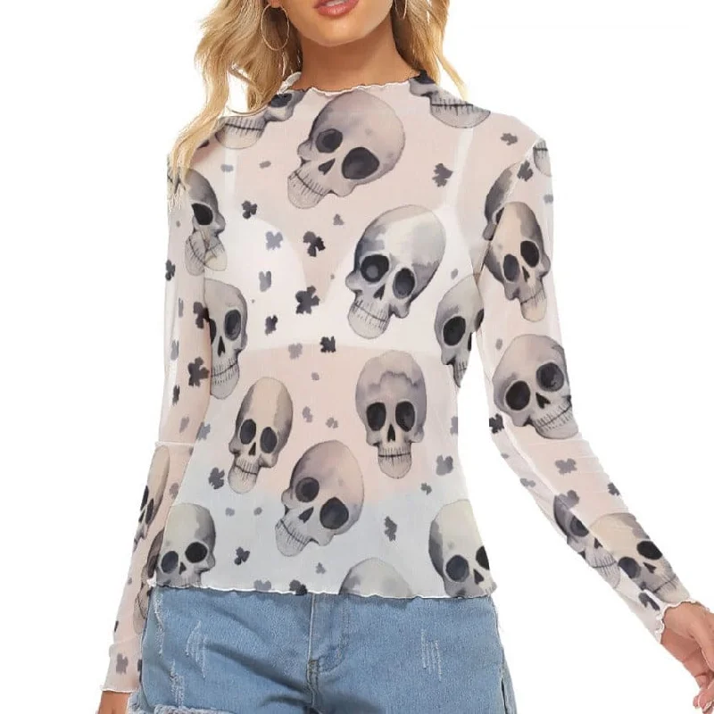 Women's Skulls Mesh Long Sleeve Top