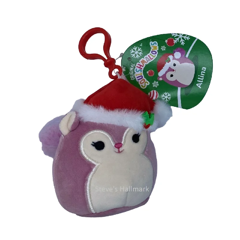 Christmas Squishmallow Allina the Plum Squirrel with Santa Hat 3.5" Clip Stuffed Plush by Kelly Toy