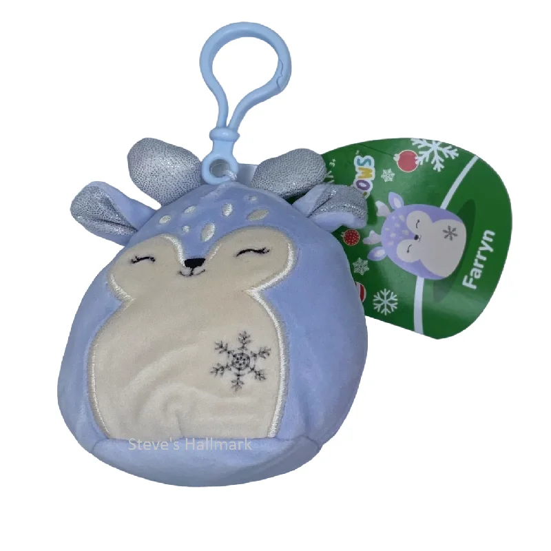 Christmas Squishmallow Farryn the Purple Fawn with Snowflake 3.5" Clip Stuffed Plush by Kelly Toy