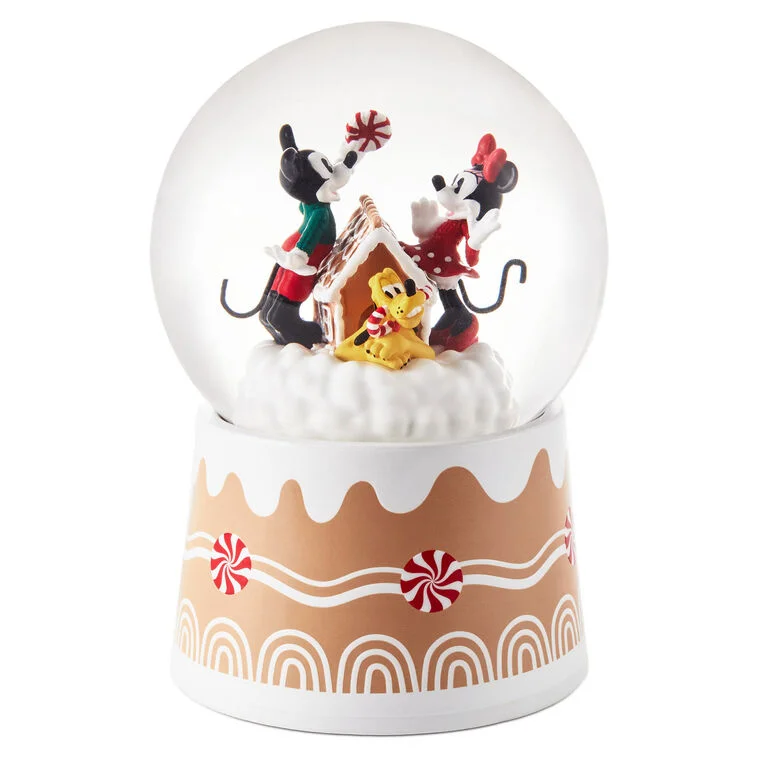 Hallmark Disney Mickey, Minnie and Pluto Gingerbread Musical Snow Globe, 5.85"