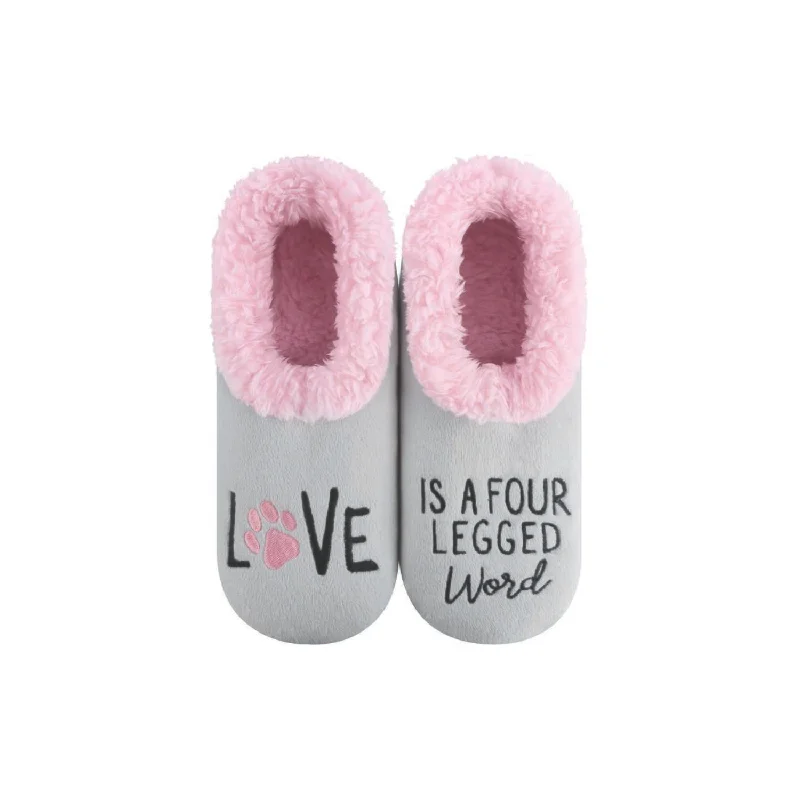 Women's Simply Pairables Cozy Snoozies® Gray Pink Love is a Four Legged Word with Paw Print